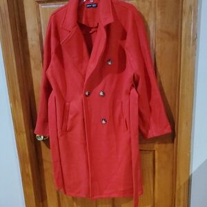 Women's Shein Belted/Double-breasted Winter Coat Red Sz 10